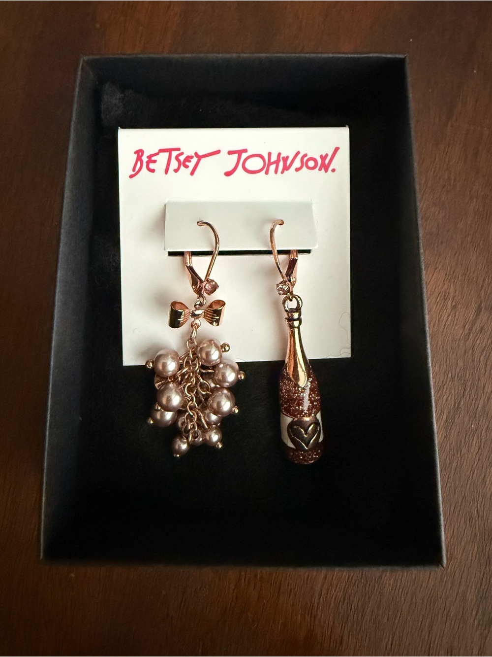 Betsey Johnson Rose Gold Champagne & Bubbles Drop Earrings